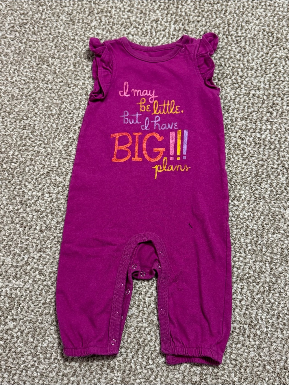 Cat & Jack Baby Girl Big Plans Ruffle Romper Magenta Sleeveless 3-6 Months